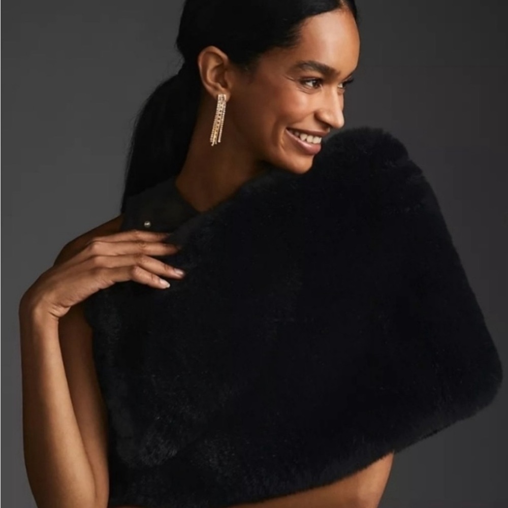 Anthropologie Faux Fur Stole Black